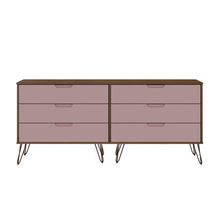 MANHATTAN COMFORT Rockefeller 6-Drawer Double Low Dresser in Nature and Rose Pink 155GMC6